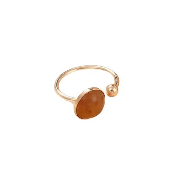 Gold Wrap Ring with Brown Round Gemstone - Picture 1 of 7